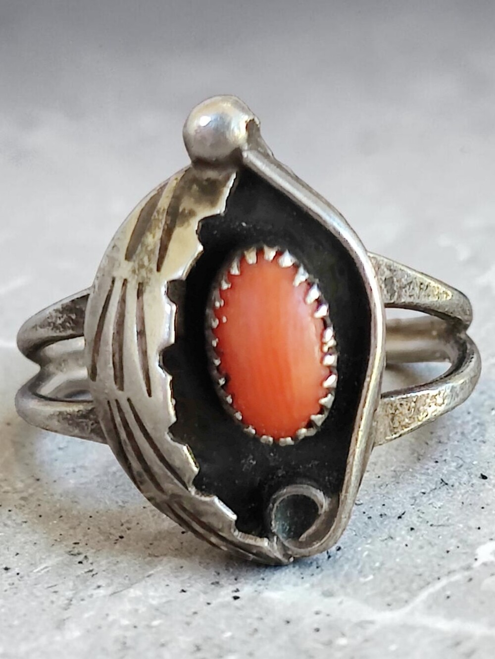 Vintage Sterling Navajo Coral Ring